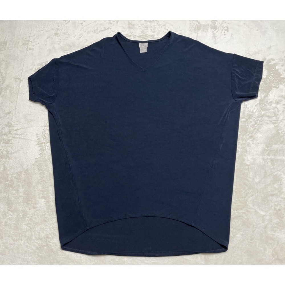 Chicos Blouse Women's Size Medium Blue Short Sleeve Stretch Heavyweight Top